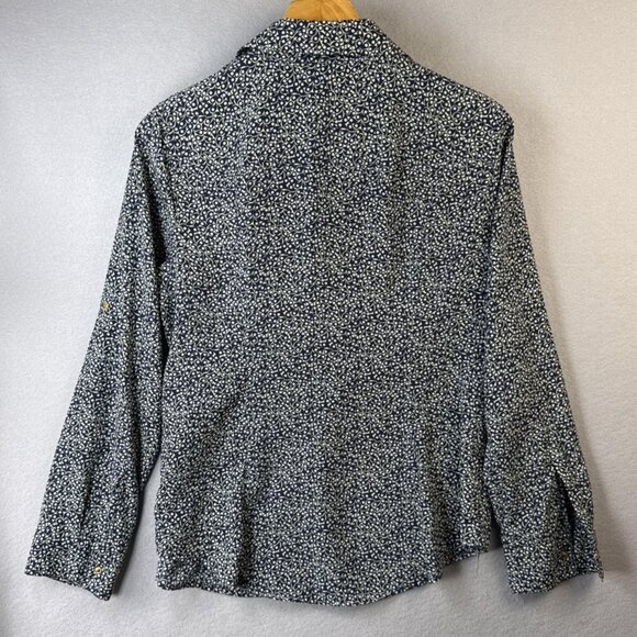 Michael Kors MK Blouse Top Womens Size L Paisley Floral Full Zip Roll Tab Travel - Picture 10 of 12